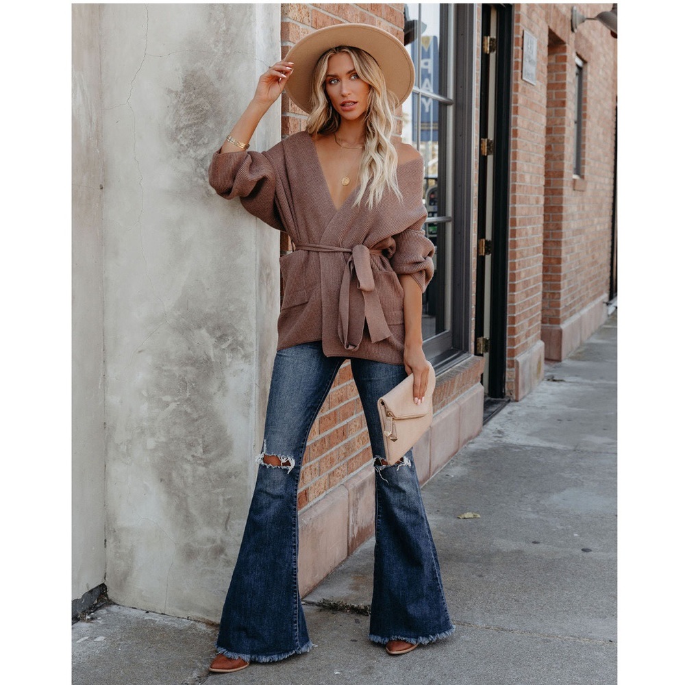 Suzette pocketed belted knit cardigan